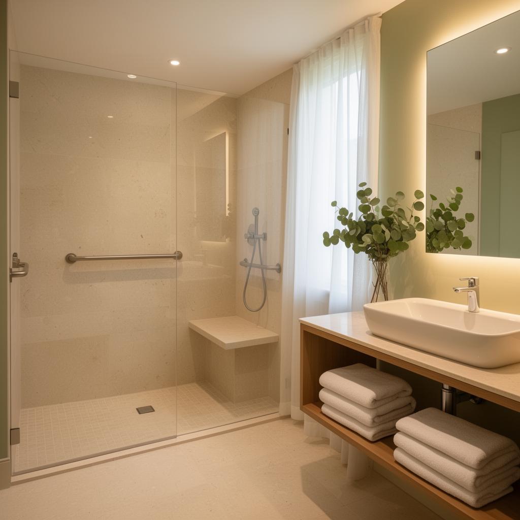 Clean modern accessible bathroom designed for post-operative comfort