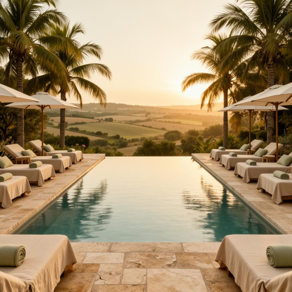 Serene swimming pool with countryside view