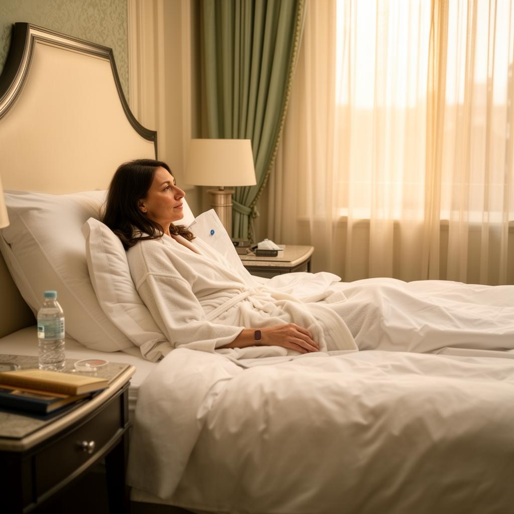 Patient recovering comfortably in a luxury bedroom